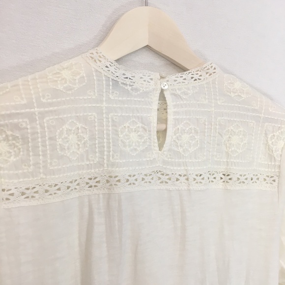 Lucky Brand Shirt cream blouse Embroidred Neck Top - Picture 7 of 8